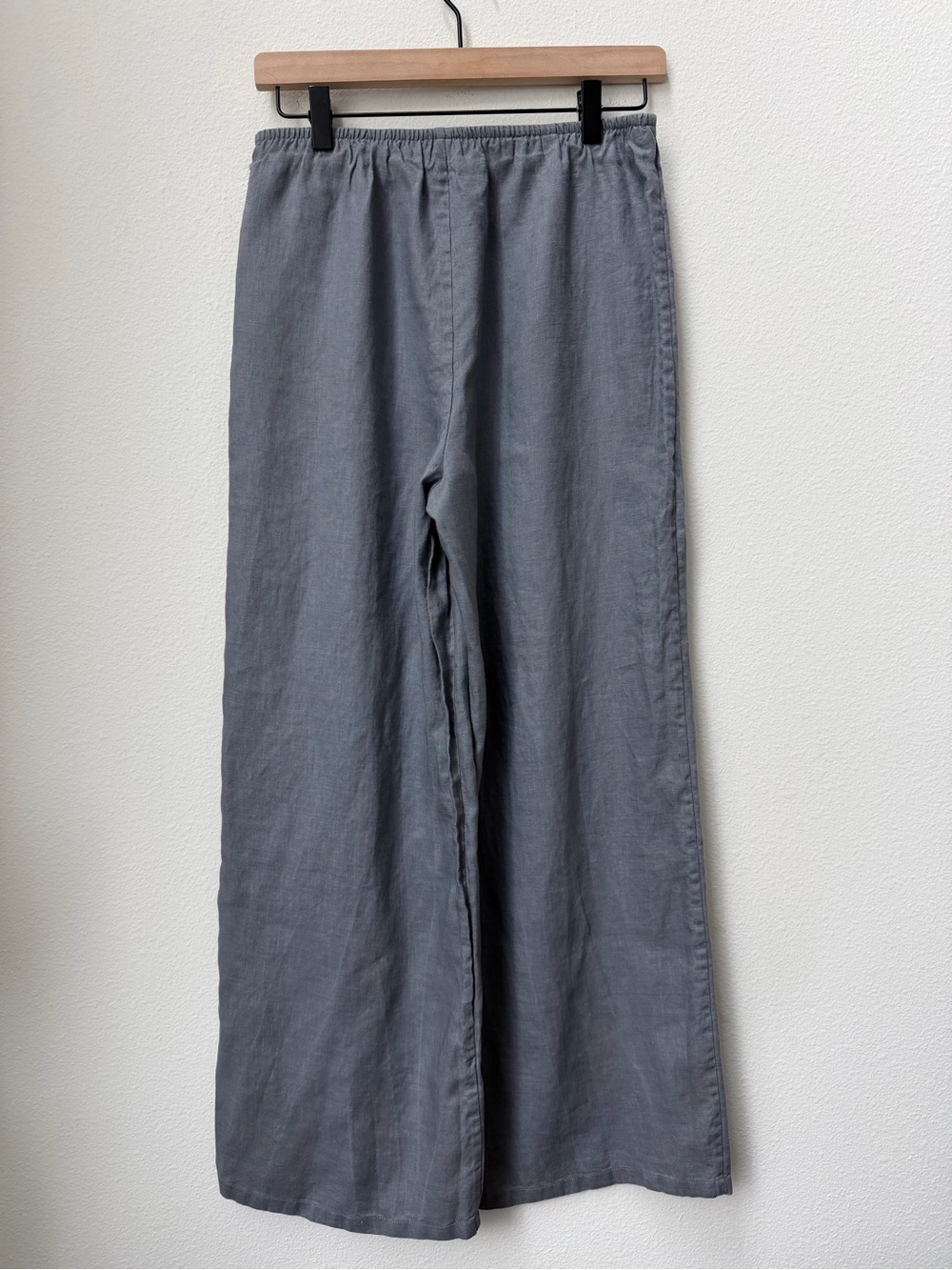VIVID Linen Straight Long Pants Elastic Waist Cool Grey Wide Leg Trousers size S - Picture 6 of 12